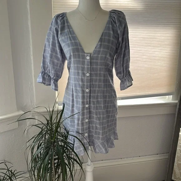 Lovers + Friends Priscilla Blue Plaid Mini Dress size Medium - Picture 3 of 10